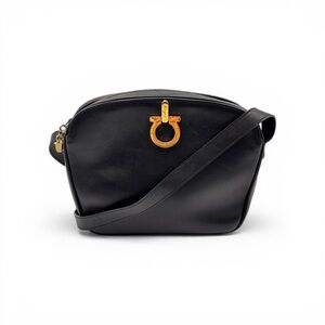Salvatore Ferragamo Black Leather Crossbody Bag – Gold Gancini Hardware